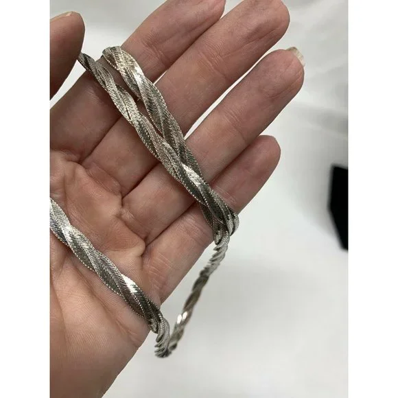 Italy 925 Sterling Silver Twisted Weave Braided Herringbone